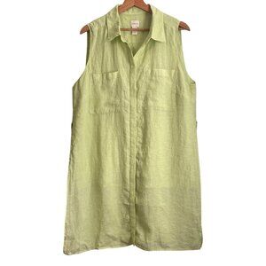 Chicos Womens 100% Linen Shirt Dress Size 2 Green Minimalist Coastal Resort